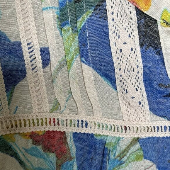 Zac & Rachel Tunic Top Womens L Pink Blue Floral 100% Cotton Button Cuff Boho - Picture 3 of 12